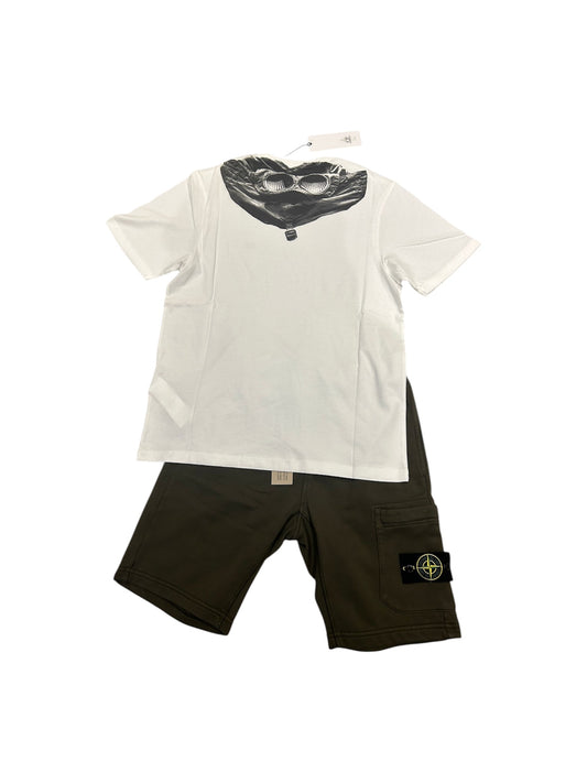 SS25 White CP Company Tee & Khaki Stone Island shorts (SET)